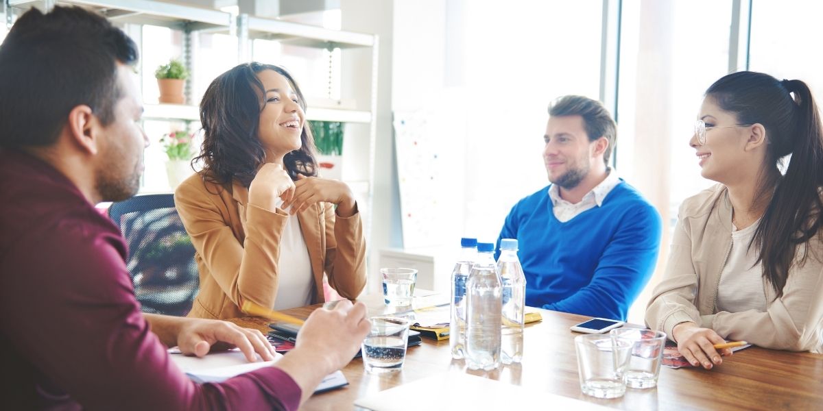 People talking at a table